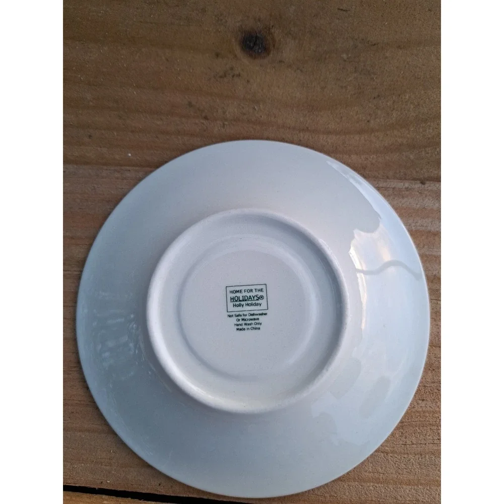 Home For The Holidays Holly Holiday Saucer Plate White Green Red Gold 6 Inch